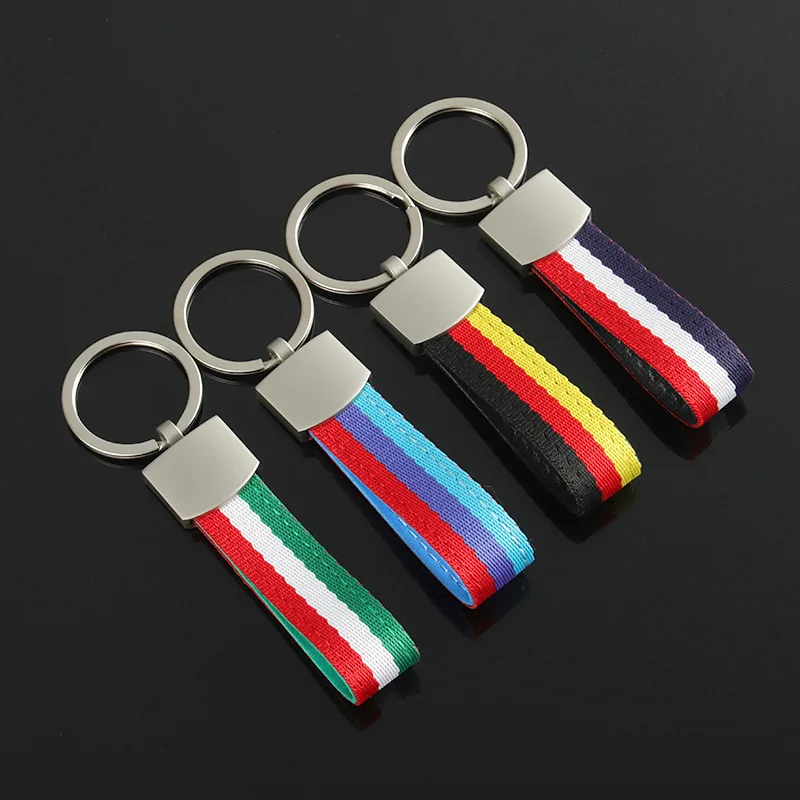 1Pc Nylon Woven Flag Keychain Metal Key Ring For BMW Germany Italy Flag Car Interior Decor Accessories view 3