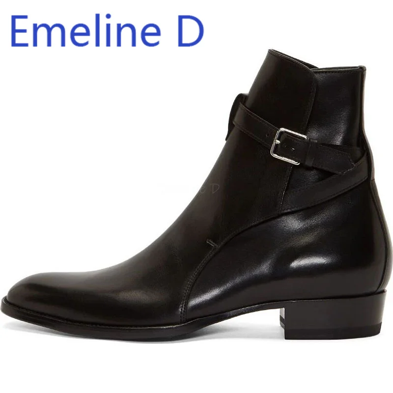 

Matte buckle Chelsea boots, fashionable and simple black pointed heel, casual men's versatile temperament ankle boots