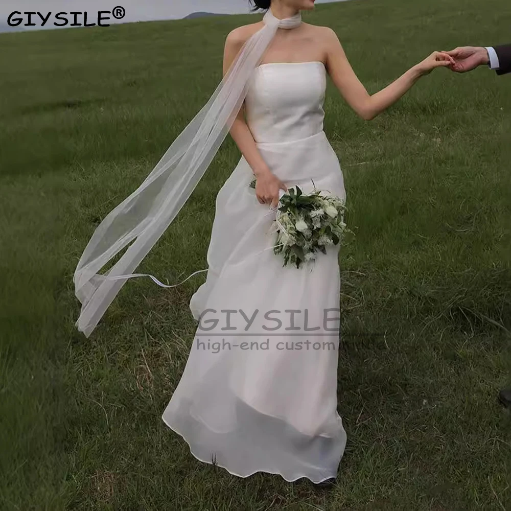 

GIYSILE Customized Chiffon Wedding Dresses Strapless A Line Maxi Korea Bride Gowns Elegant Simple Bridal Dresses robe de mariage