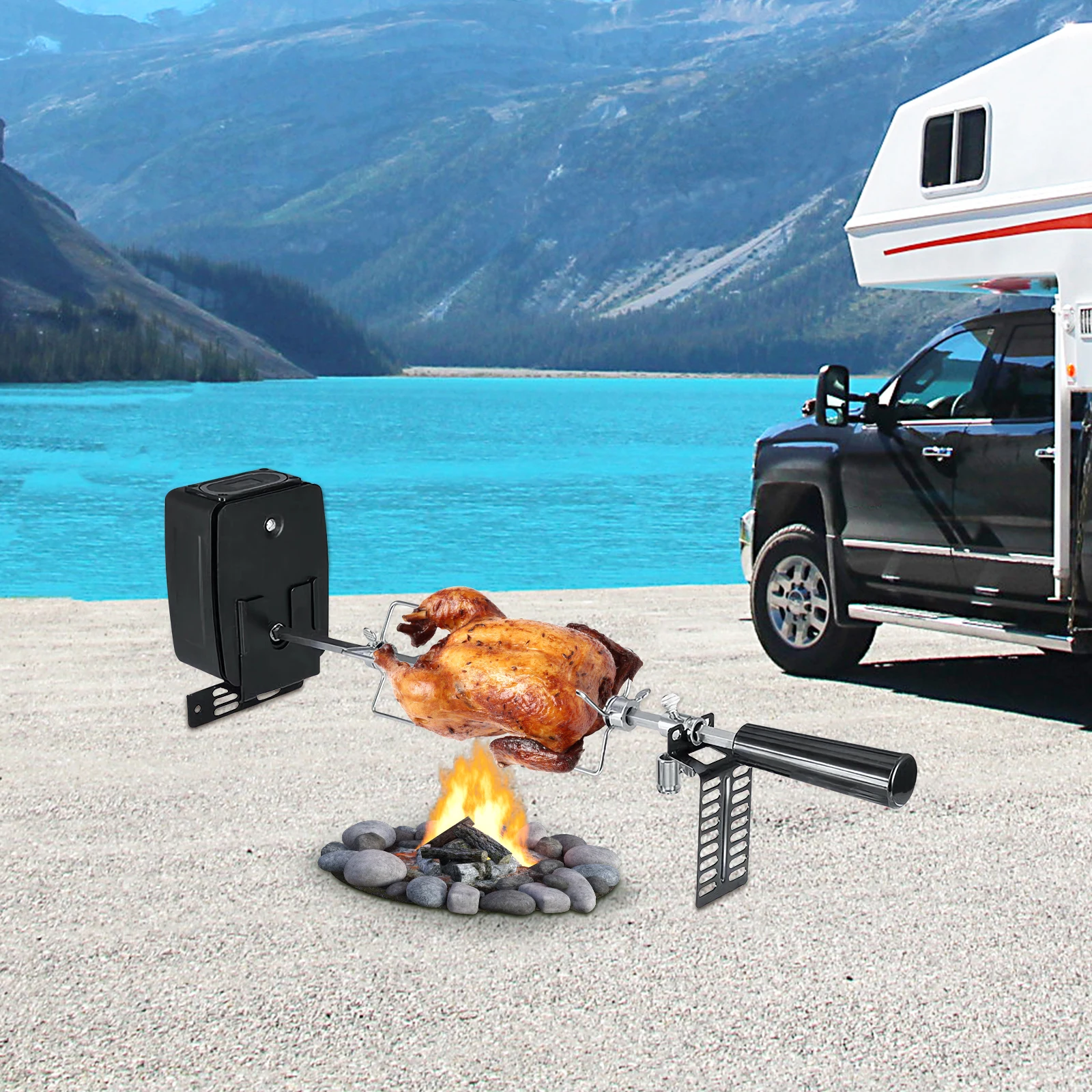 

Universal Black&Silver Electric Barbecue Rack Fat-reducing Design Ideal Gift For Holiday Housewarming BBQ Parties