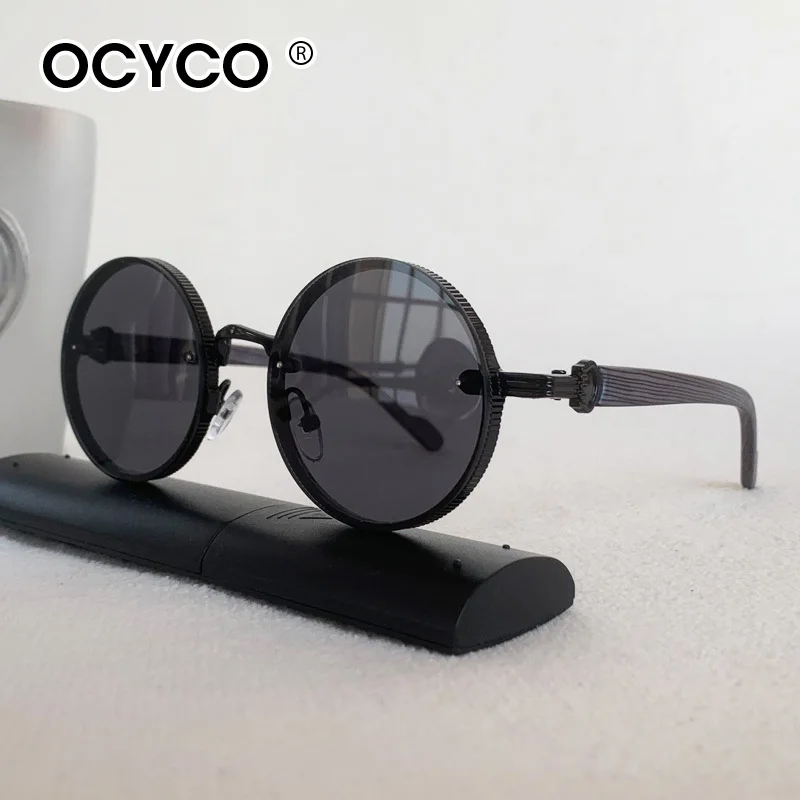 OCYCO 2026 Klassische Retro Runde Sonnenbrille für Männer und Frauen Mode Farbverlauf Outdoor Sonnenschutz Hochwertige Metallrahmen-Sonnenbrille