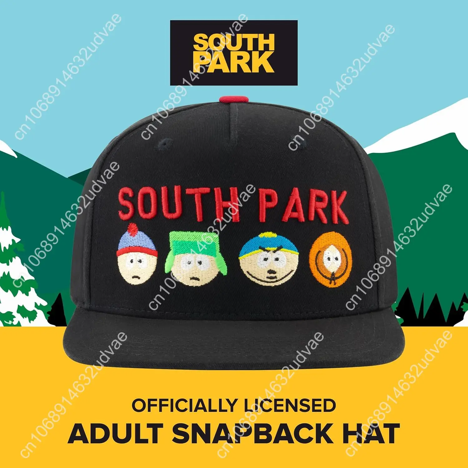 Concept One South Park Gang 8-bit Style Adjustable Snapback Baseball Hat with Flat Brim