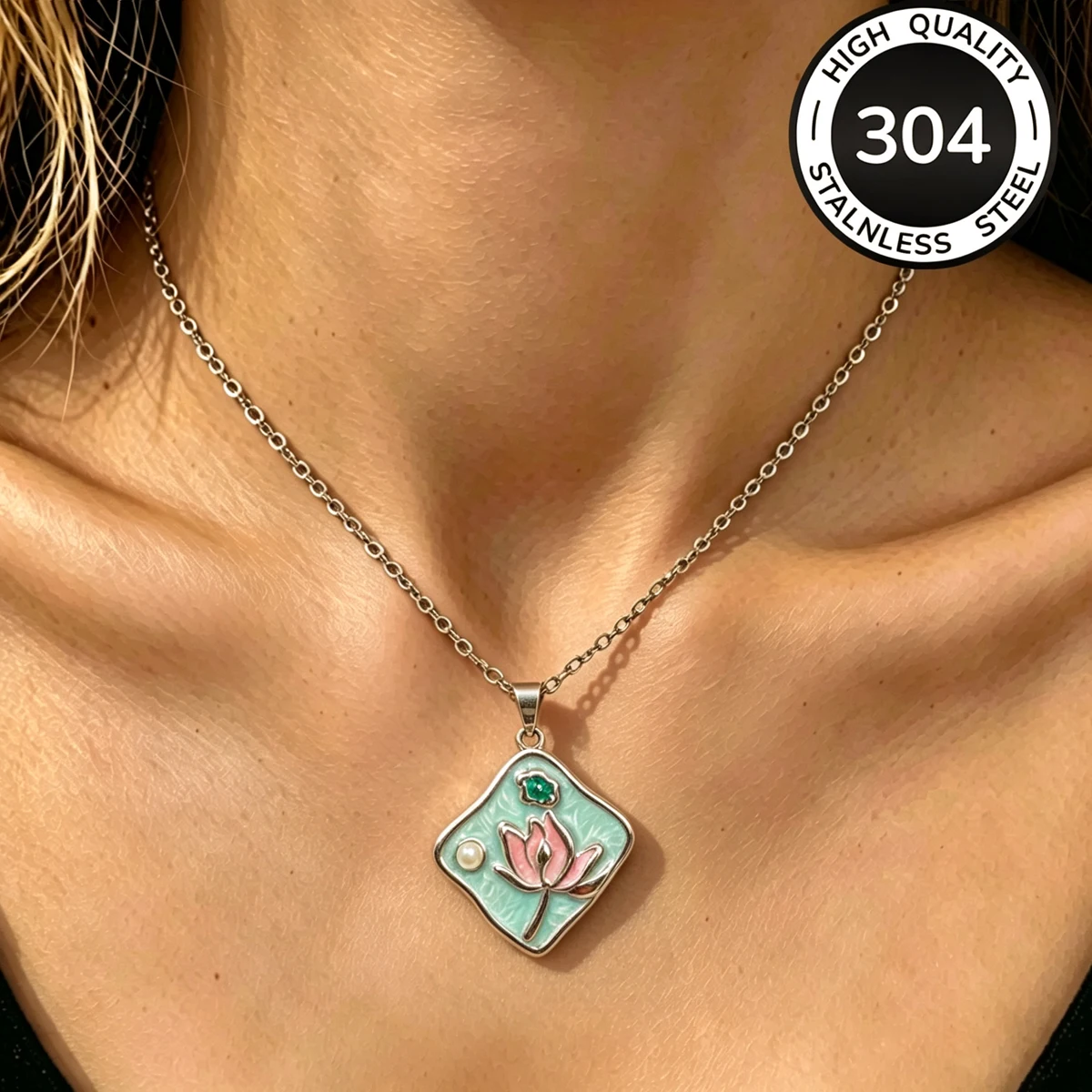 Tocona Fashion Stainless Steel Flower Pendant Necklace Fresh and Elegant Chain Women's Outing Jewelry Accessories