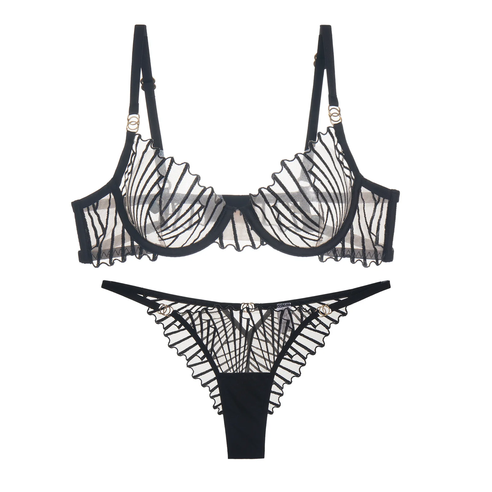 

Fish bone French underwear for women with large breasts, small gathering bras, ultra-thin breathable embroidered bra, steel band
