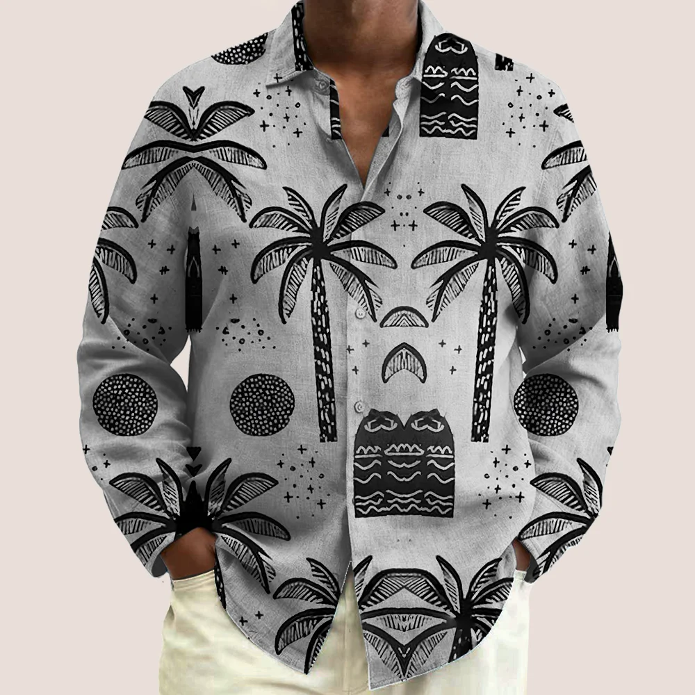 

S-9xl plus size Men's Shirt: Coconut & Leaf Vibe - Big & Tall Fit, Soft Breathable Fabric, Stylish Palm-Coconut Prints,