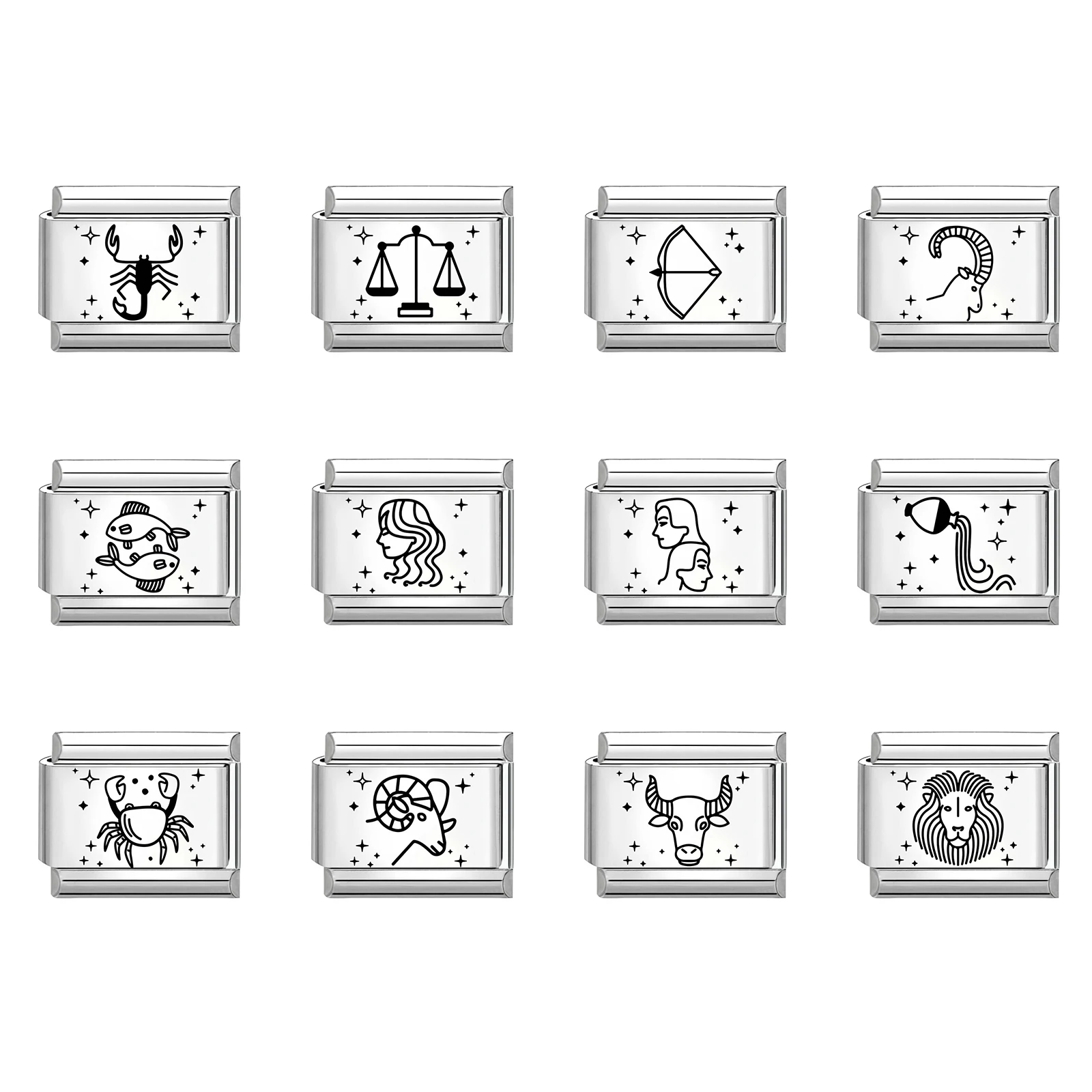 

1 Piece 304 Stainless Steel Constellation Italian Charm Links For DIY Bracelet Jewelry Making Silver Plated Rectangle 10mm x 9mm