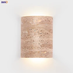 IWHD-Lámpara De pared De travertino amarilla moderna, apliques De luz De Pared LED creativos para sala De estar, decoración del hogar, Luminaria De pared