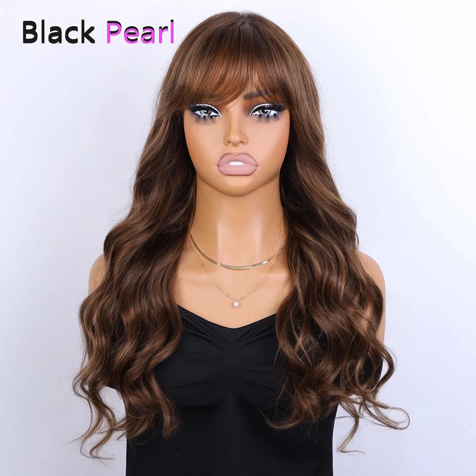 180D Highlight Body Wave Human Hair Wig With Bangs Wear To Go Ombre Blonde Brazilian Body Wavy Human Hair Wigs For Women image 2
