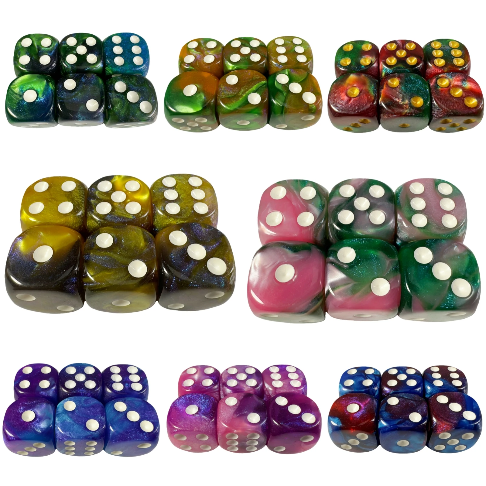 

6 шт., 16 мм, игральные кости, аксессуары для настольных игр, DND, ролевые игры, кости с закругленными углами, блестящий эффект цвета для ролевых игр