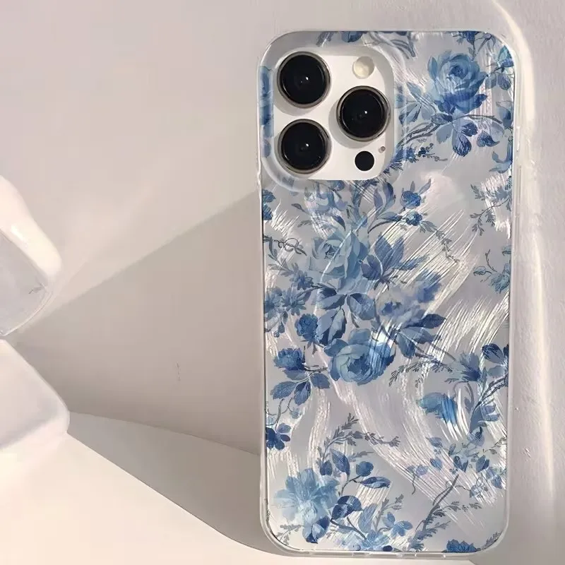 Blue Peony Flower Trendy Protector Phone Cases For Redmi Note 14 13 12 11 10 Pro 5G 14 13 Plus 13C 14C 4G Feather Cover Coque