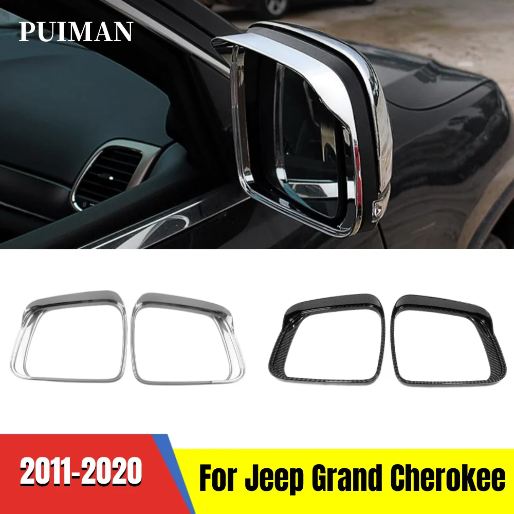 

Car Rear Rearview Side Glass Mirror Trim Frame Rain Shield Sun Visor Eyebrow For Jeep Grand Cherokee 2014-2019 2020 Accessories