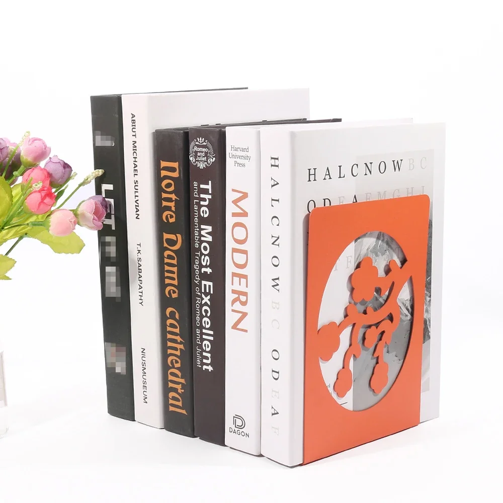 Fashion Window Flower Book Ends Creative Window View Metal Iron Bookends Book Holder Desktop Ornament Stationery for Men Women