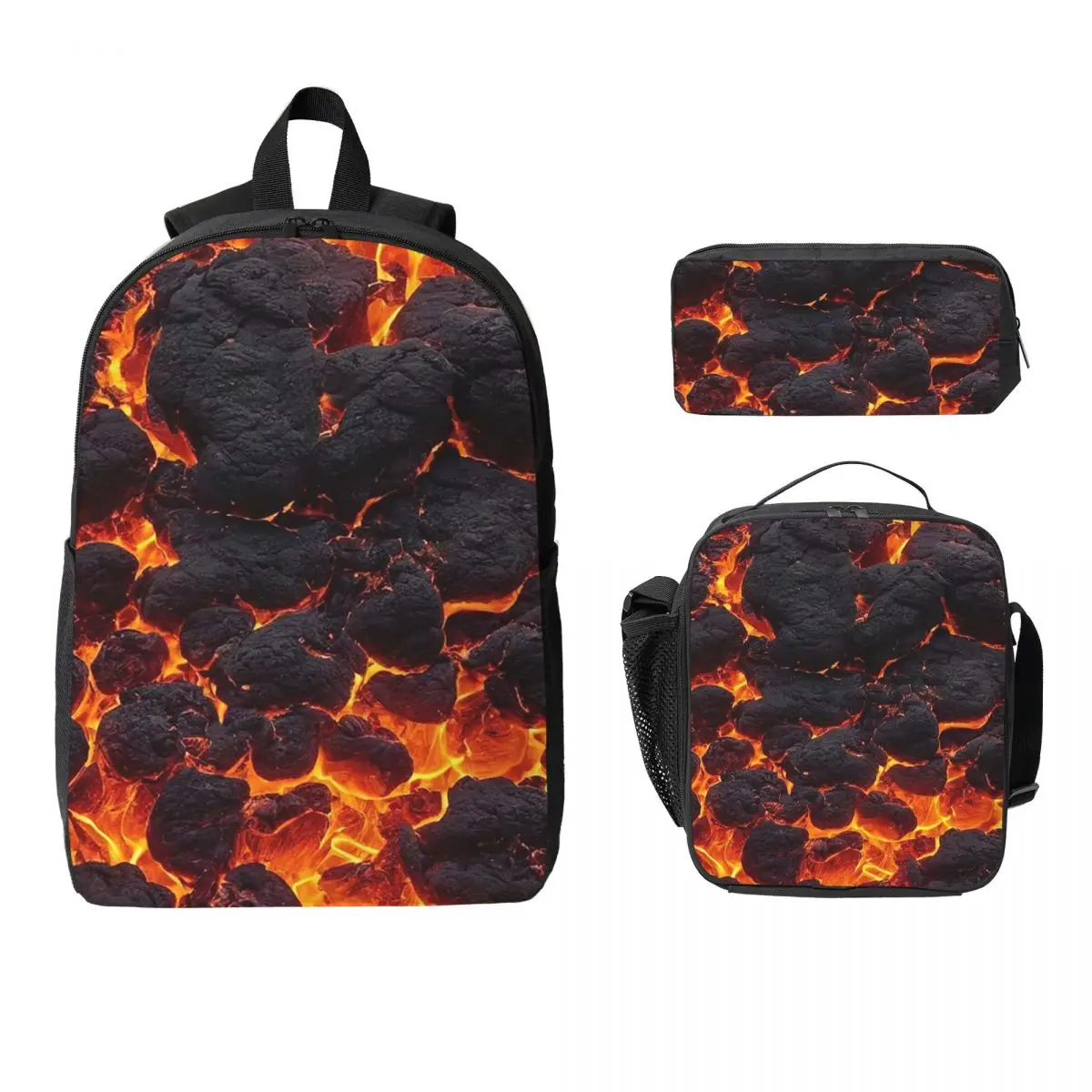 

Magma Volcano Lava Fire Backpack Boys Girls BookBag School Bag Computer Shoulder Bags 3ps Insulated Lunch Bag Pencil Case