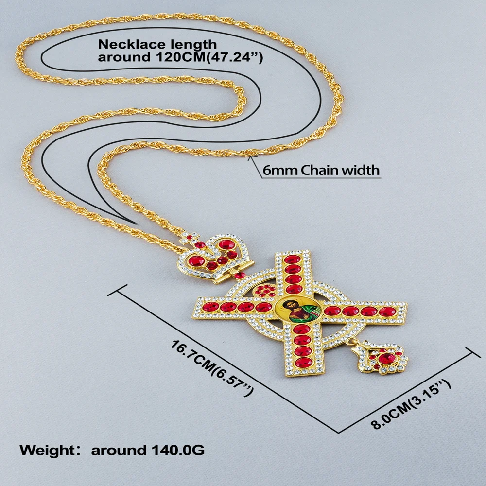 Diyalo Hope Faith Gebetskreuz-Anhänger-Halskette, umgibt Zinklegierung, roter Kristall, 120 cm Kette, christliche religiöse Geburtstagsgeschenke – Detail 7
