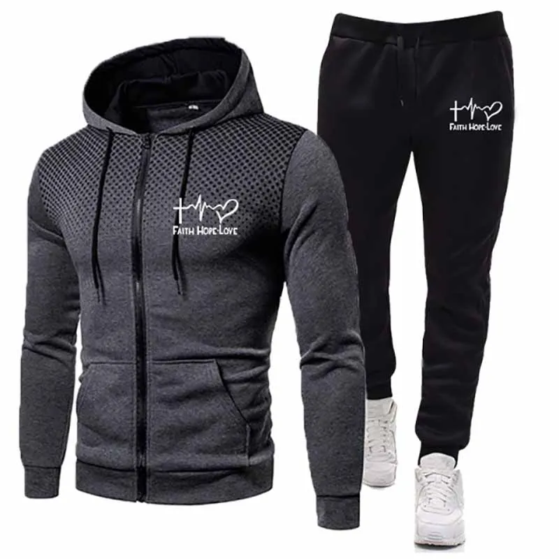 2022 männer der Trainingsanzüge Neue Winter Zwei Stück Gedruckt Hoodis Set Fleece Zipper Sweatshirt Casual Sport Herren Jogginghose Trainingsanzüge