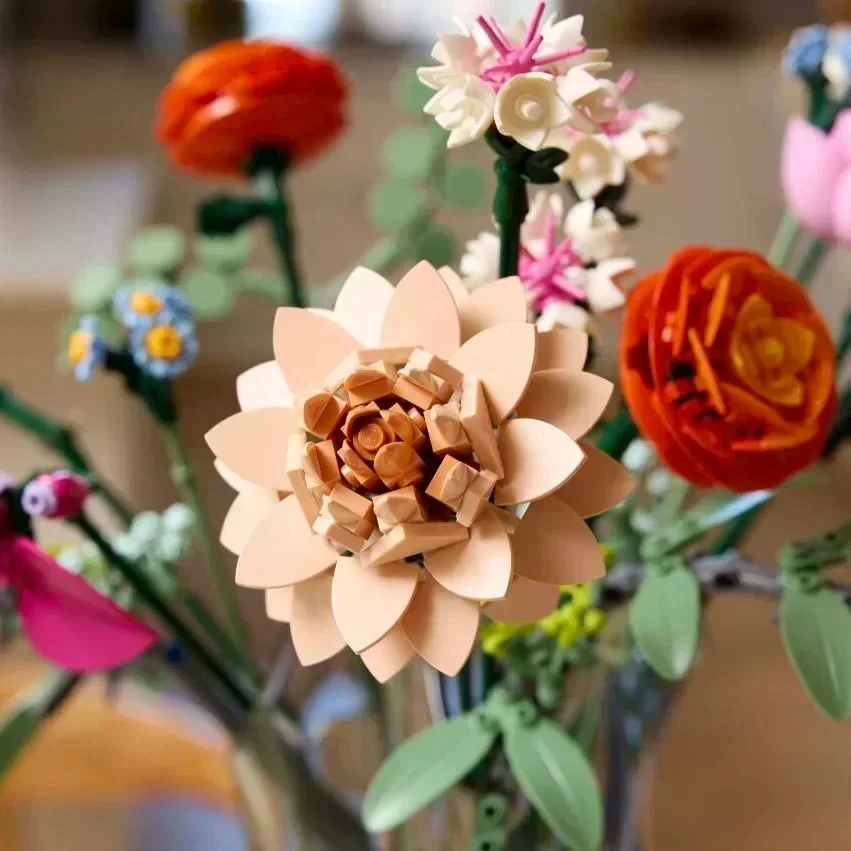 

Украшение дома, красивые розовые строительные блоки, букет цветов, креативное украшение для растений, сборка, кирпич, детская игрушка, День святого Валентина