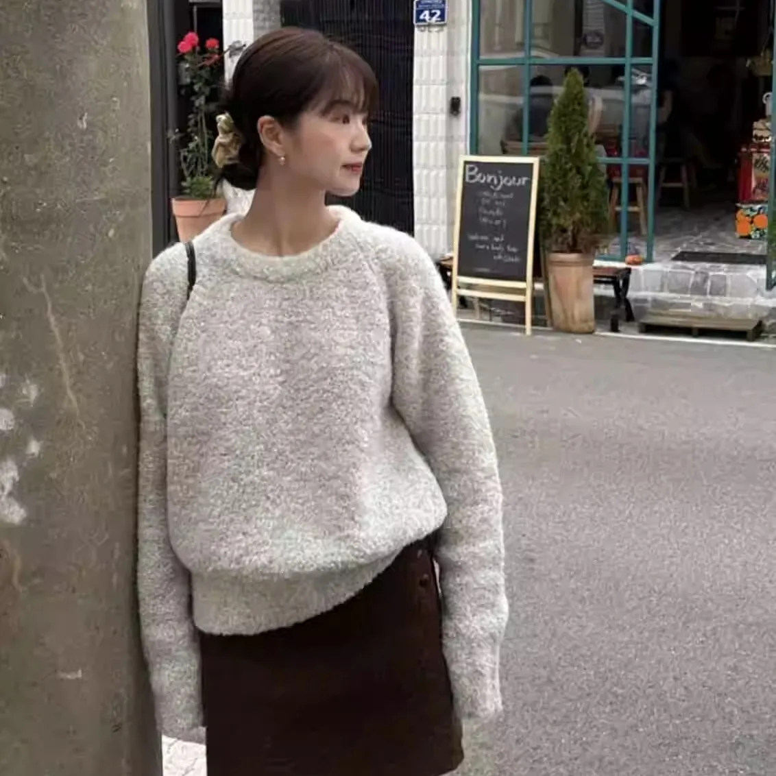 Ged Now H2024 Autumn New South korea Dongdaemun Loose Casual Simplici Temperament round Neck Knit Sweater Women