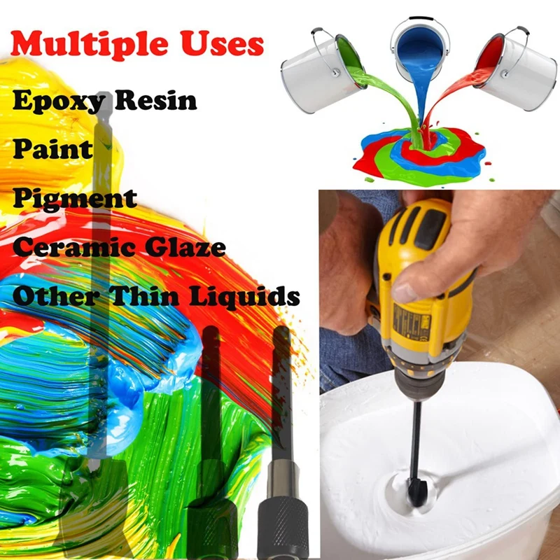 Resin Mixer Paddles Epoxy Mixer Attachment For Drill (6Pcs Paddles And 2Pcs Extension Poles)