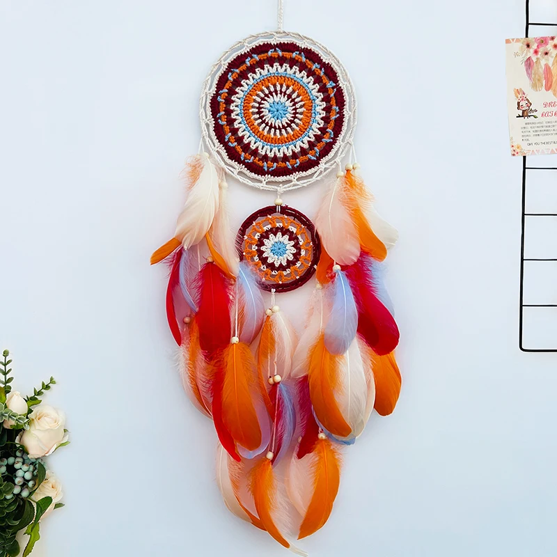 Dream Catcher Crochet Colorful Feathers Wind Chimes Wall Hanging For Living Room Bedroom Festival Party Gifts Home Decorations