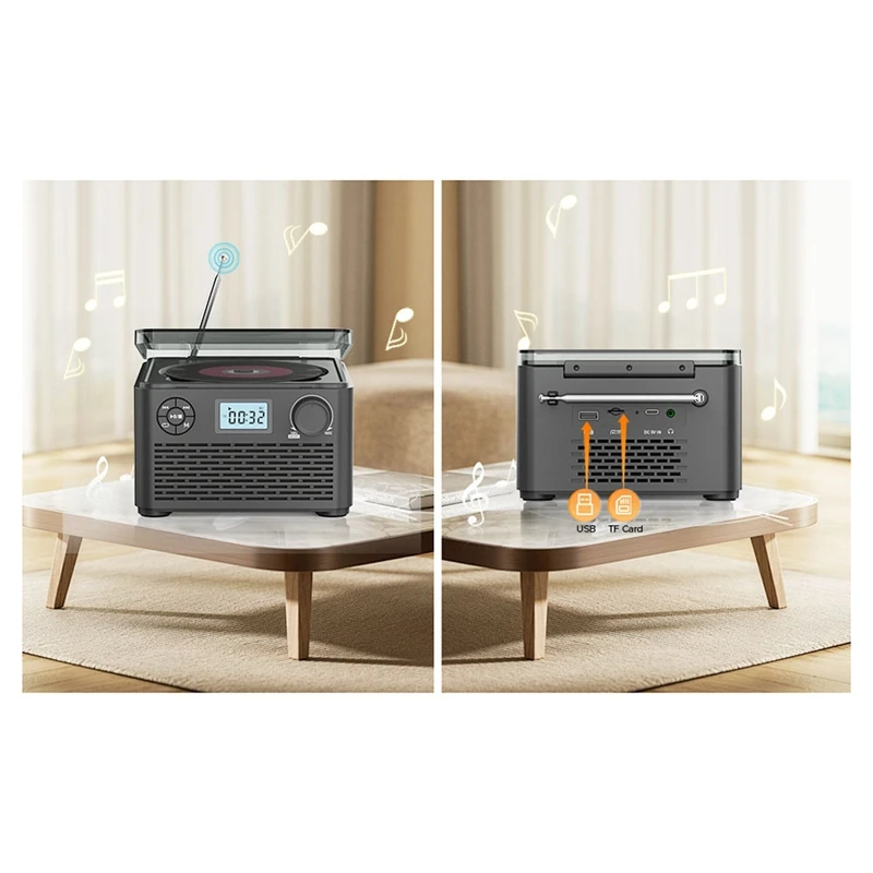 เครื่องเล่นซีดี Vintage 4000Mah Bluetooth Music Disk อัลบั้ม Disc เครื่องเล่นซีดีวิทยุ FM แบบพกพา
