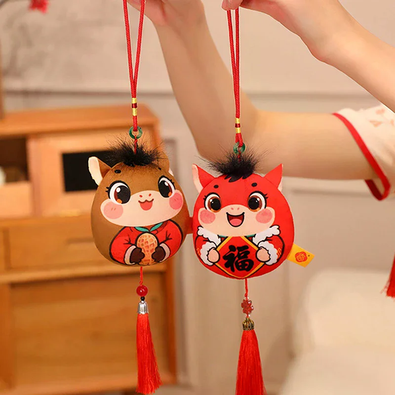Plush Horse Keychain Zodiac Horse Plush Pendant With Tassel Soft Lucky Pony Figurine Home Decoration For Chinese New Year
