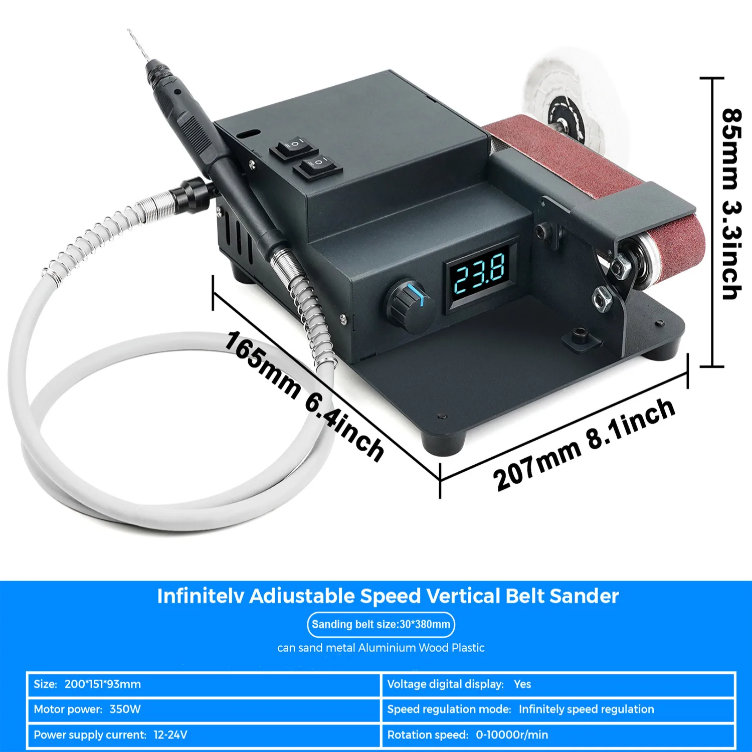 Mini Belt Sander Electric Bench Grinder Sanding Machine 7 Speed Adjustable Control Small Grinder Sharpener Polisher Machine