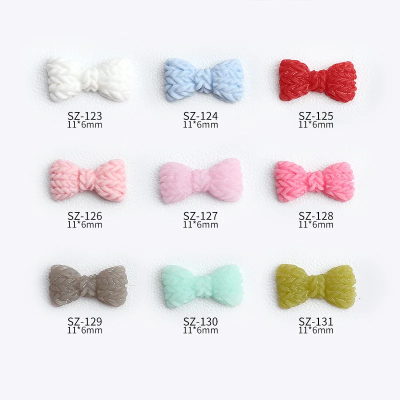 20 pièces Simple Kawaii bonbons coloré nœud papillon tricot corde Texture résine Nail Art strass décorations manucure breloques fraîches