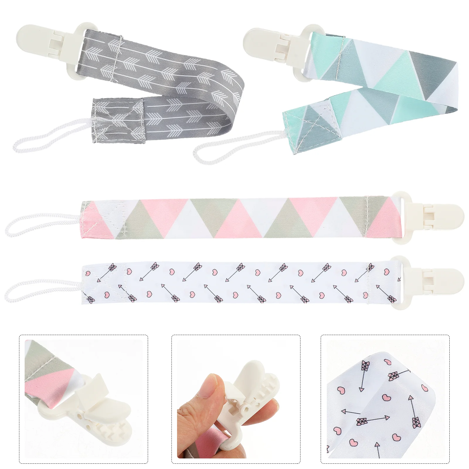 4 pcs Pacifier Holder Clip Teething Pacifier Clip Pacifier Leash Holder for Baby (Mixed Style) baby pacifier holder leash