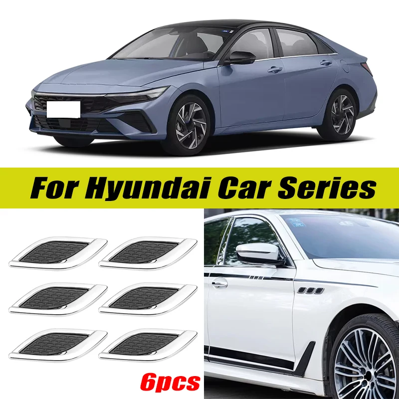 6Pcs Chrome / Black 3D Car Side Fender Air Vent Hood Scoop Outlet Cover Decorative Trim For Hyundai Elantra Sonata Tucson