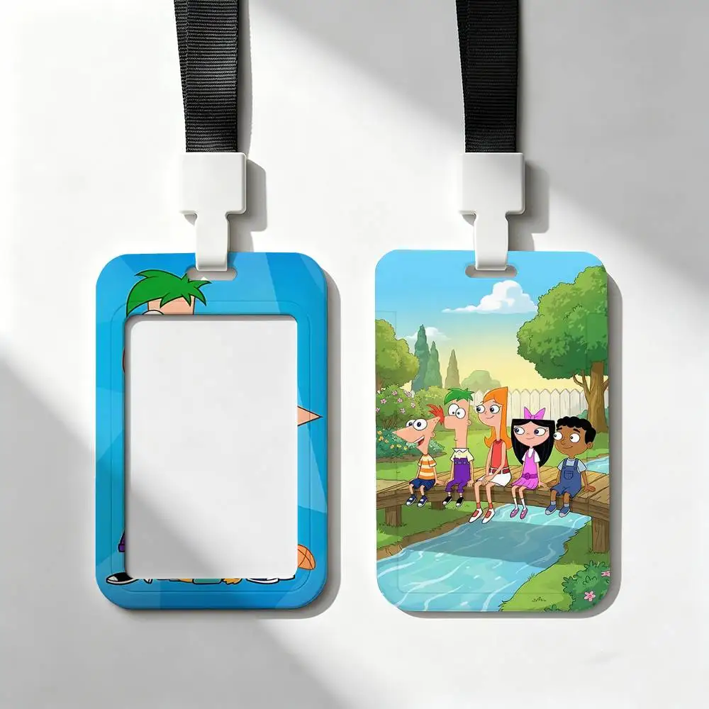Cartoon P-Phineas And F-Ferb Card Holder Neck Strap Pendant Door Badge Holder Lanyards Keychain Work Credential Case Gift