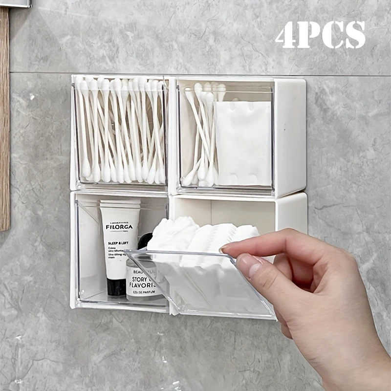 1/2pcs Wall Mounted Storage Box Makeup Cotton Organizer Plastic Cotton Pad Swabs Container Makeup Storage Organizer Holder