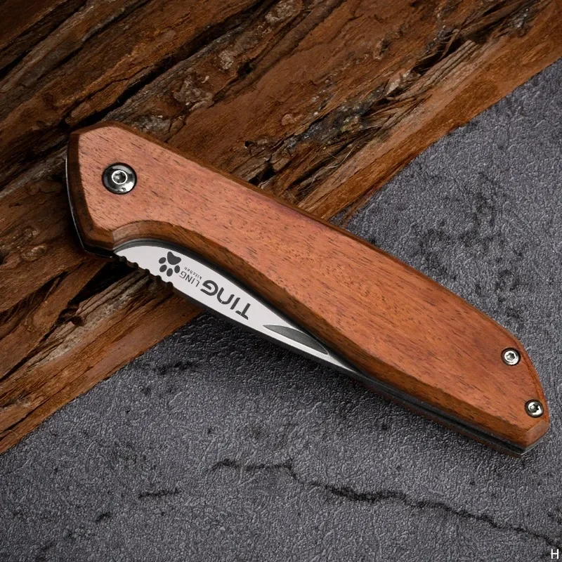 Stainless steel folding knife wooden handle thickened fruit knife sharp and durable household fruit and vegetable peeler