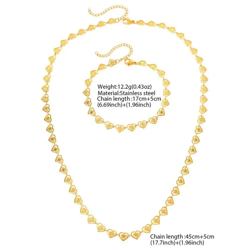 EILIECK 316L Edelstahl Kreatives Herz-Halsketten-Armband-Ohrringe-Set Modischer Goldfarbener Wasserdichter Schmuck für Frauen und Mädchen – Detail 6