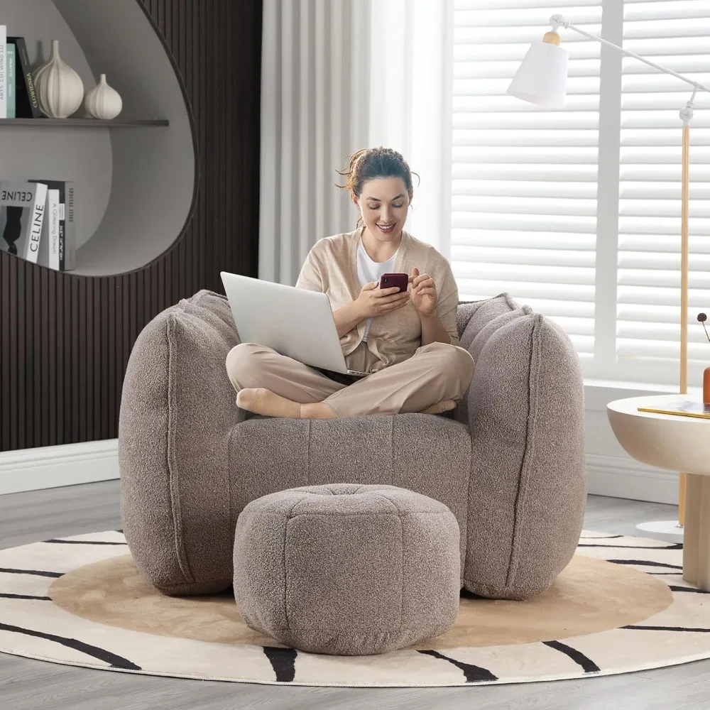 Sitzsack-Stühle mit Ottomane, Sitzsack-Sofa, Sitzsack-Couch, moderner, fauler Sofastuhl mit hochelastischen Schaumstoff-Armlehnen zum Wohnen