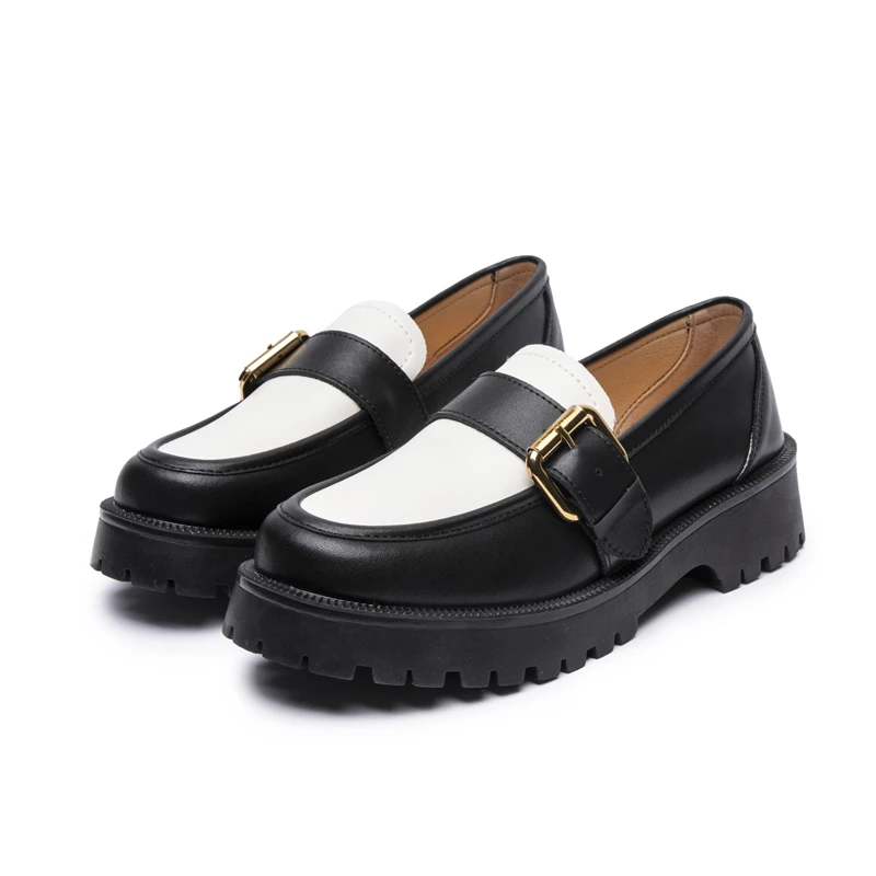 Shoes Women Loafers Genuine Leather Spring Big Size British Style School Girl Shoes Color Matching Fashion Oxford Shoes Women