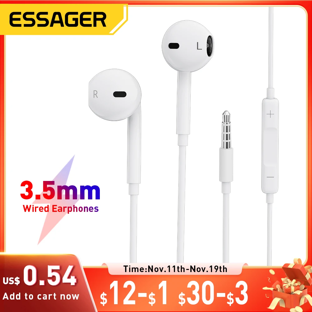 Essager 3.5mm Wired Headphones In Ear Headset Wired Earphones with Microphone Stereo Earbuds Sports In-line Control For Phones
