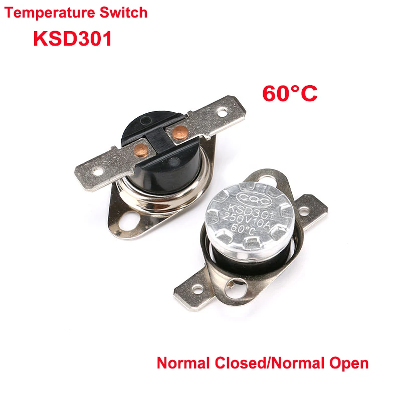 Temperature Switch Bimetal Thermostat KSD301 60C  Normally Open/Normally Closed Thermostat Control 60 Degrees