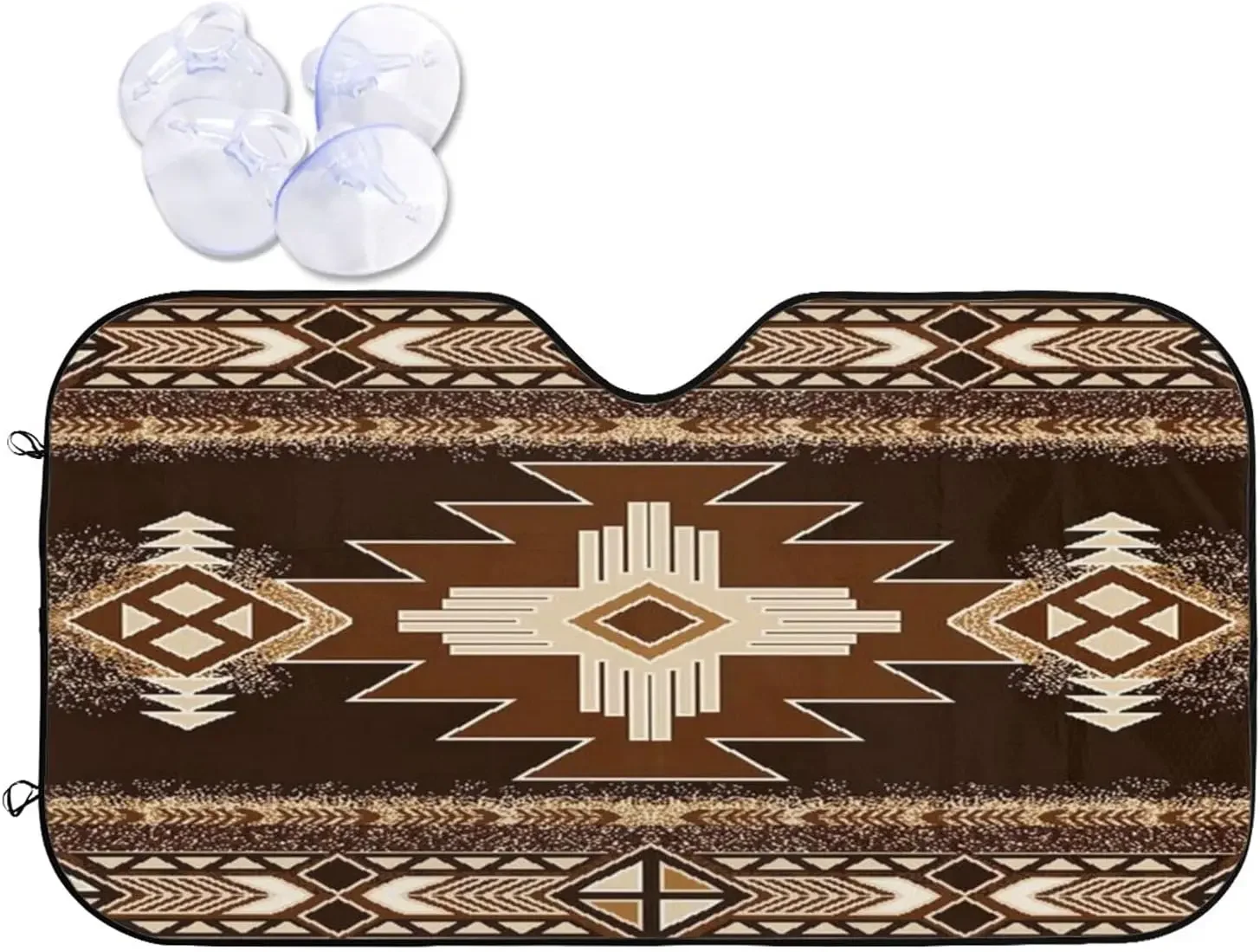 Vintage Native Ethnic Pattern Car Sun Shade Front Window Sunshade for Most Sedans SUV Blocks Uv Rays Keep Vehicle Cool