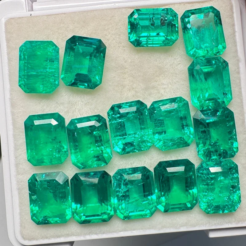 L-Top コロンビア産エメラルド リッチコンテンツ ラボグロウンストーン 長方形 形状 高級DIYジュエリー製作 証明書付き 天然色