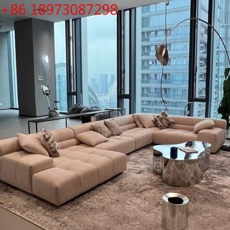 

Минималистичный итальянский большой плоский диван кремового цвета, большой комбинированный пуховый диван