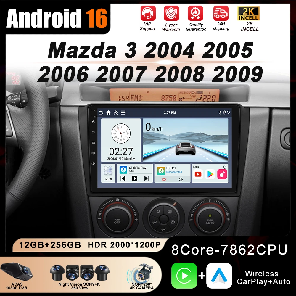 Android para Mazda 3 2004 2005 2006 2007 2008 2009 Rádio Automotivo Multimídia GPS Navegação Carplay Sistemas Inteligentes para Carro 4G