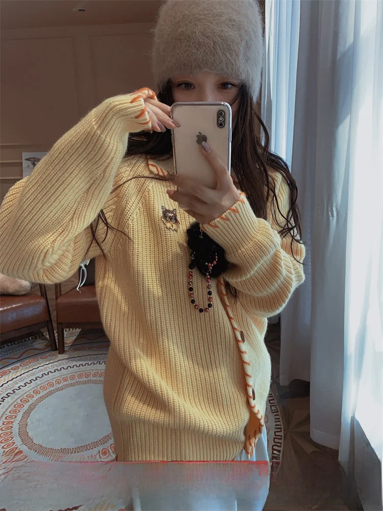 

Ladies' Lazy Sle Wool Knitted Cardigan Loose Sweater Outerwear Autumn Winter Elegance Slimming Top Long Sve ort Length