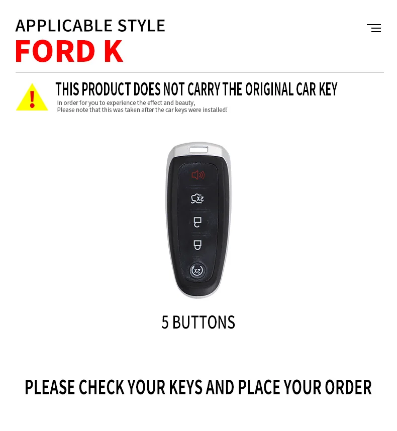 Zinc Alloy + Leather Car Key Case Cover for Ford Edge Explorer Escape Focus Taurus Flex Lincoln Navigator 5 Buttons Remote Key