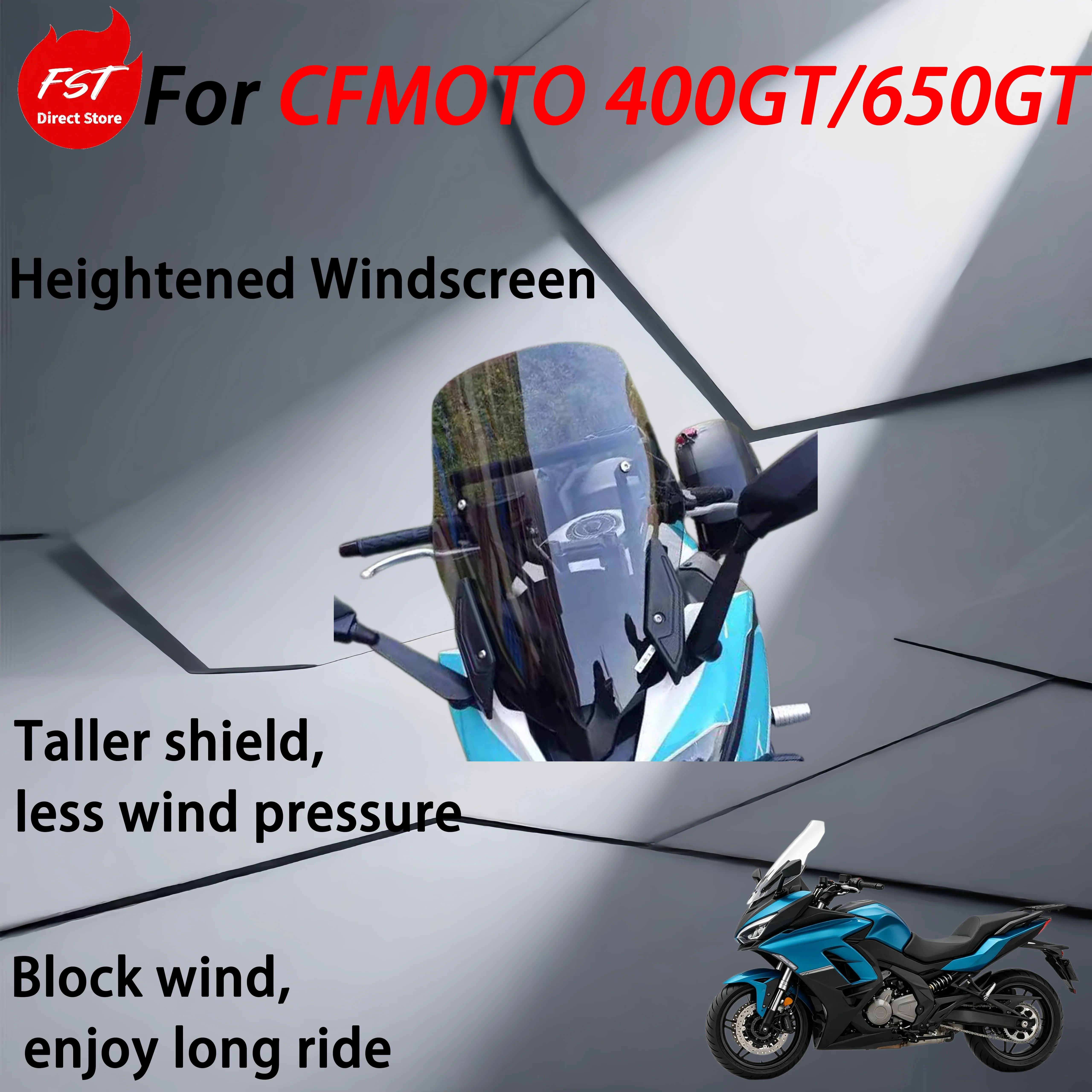 For CFMOTO 400GT/650GT Motorcycle Heightened Tall Windshield Windscreen, Extended Wind Deflector Block wind, enjoy long ride