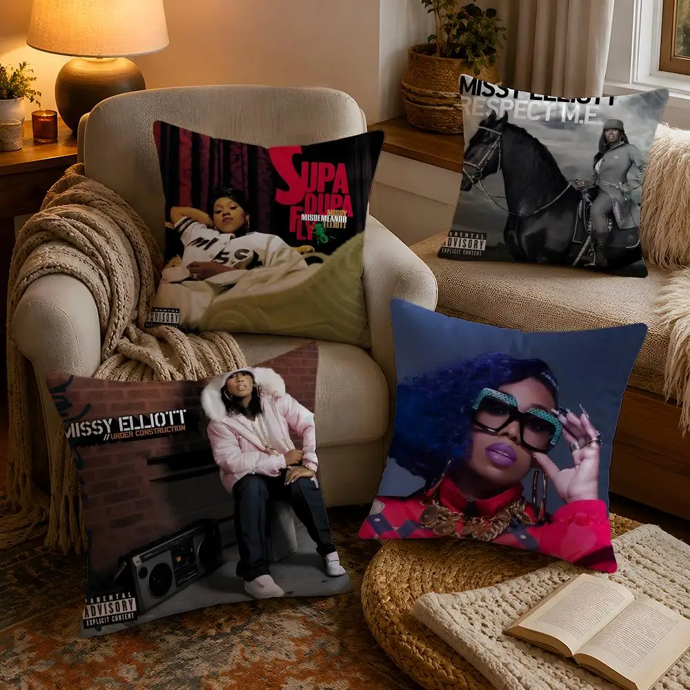 Rapper M-Missy ElliottS Album Cushion Cover Soft Plush Cushion Cover Double Print And Invisible Zipper For Sofa Home Car Use