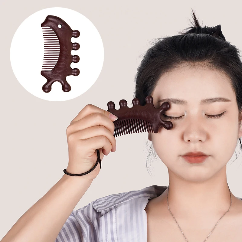 子午線マッサージコーム,サンダルウッド,5つの広い歯,鍼治療,血液循環,帯電防止,滑らかな髪