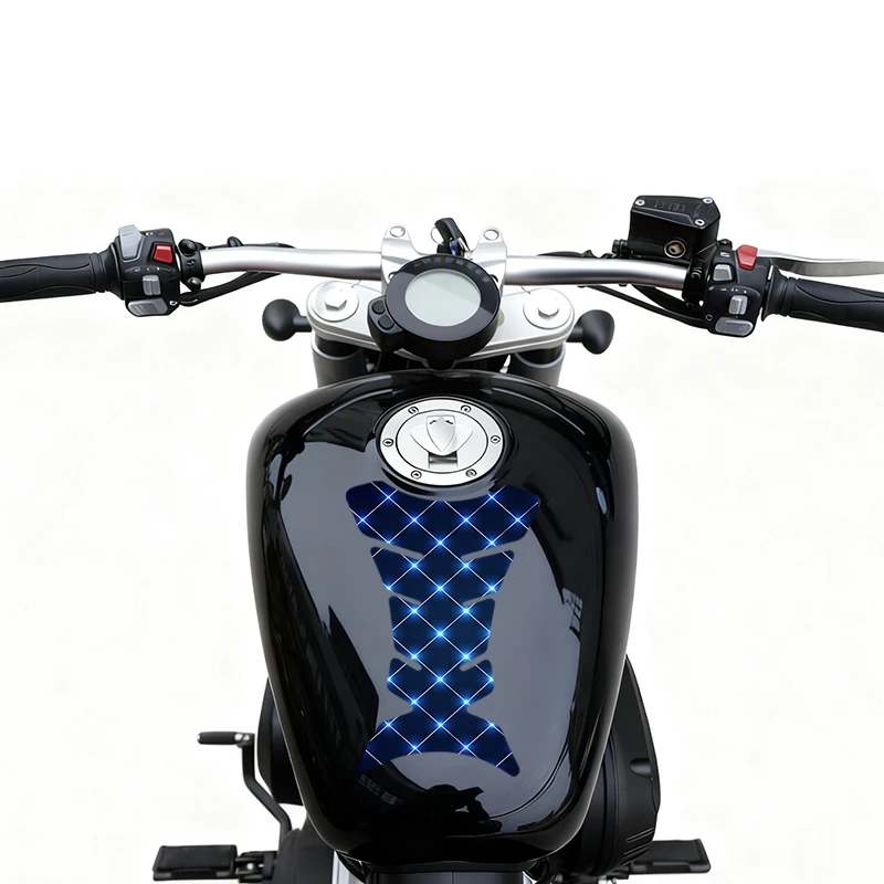 1 قطعة غطاء حماية عالمي لخزان وقود الدراجة النارية بشبكة زرقاء، مادة PVC، ملحقات تعديل المظهر، ملصق هيكل السمكة
