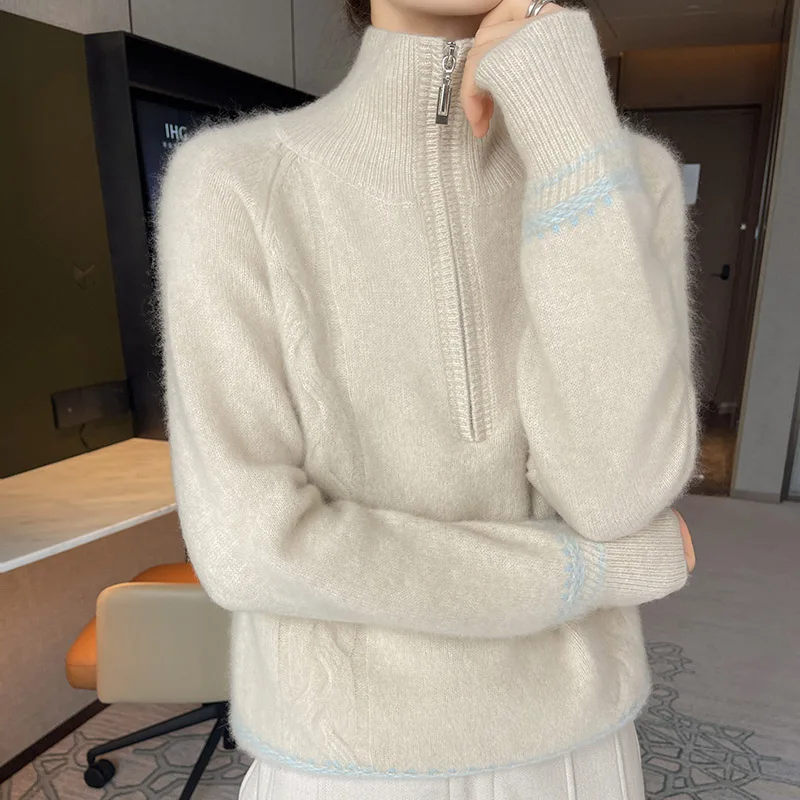 Gestrickter Damen-Reverspullover aus 100 % australischer Wolle, bequem und vielseitig, langärmelig für Damen im Herbst und Winter