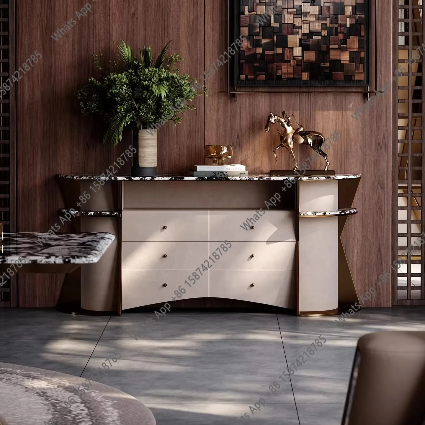 Zc Natural Luxury Stone Dining Side Cabinet, Villa Mansion Restaurant Supporting Series, Italian Light Luxury Chest Locker