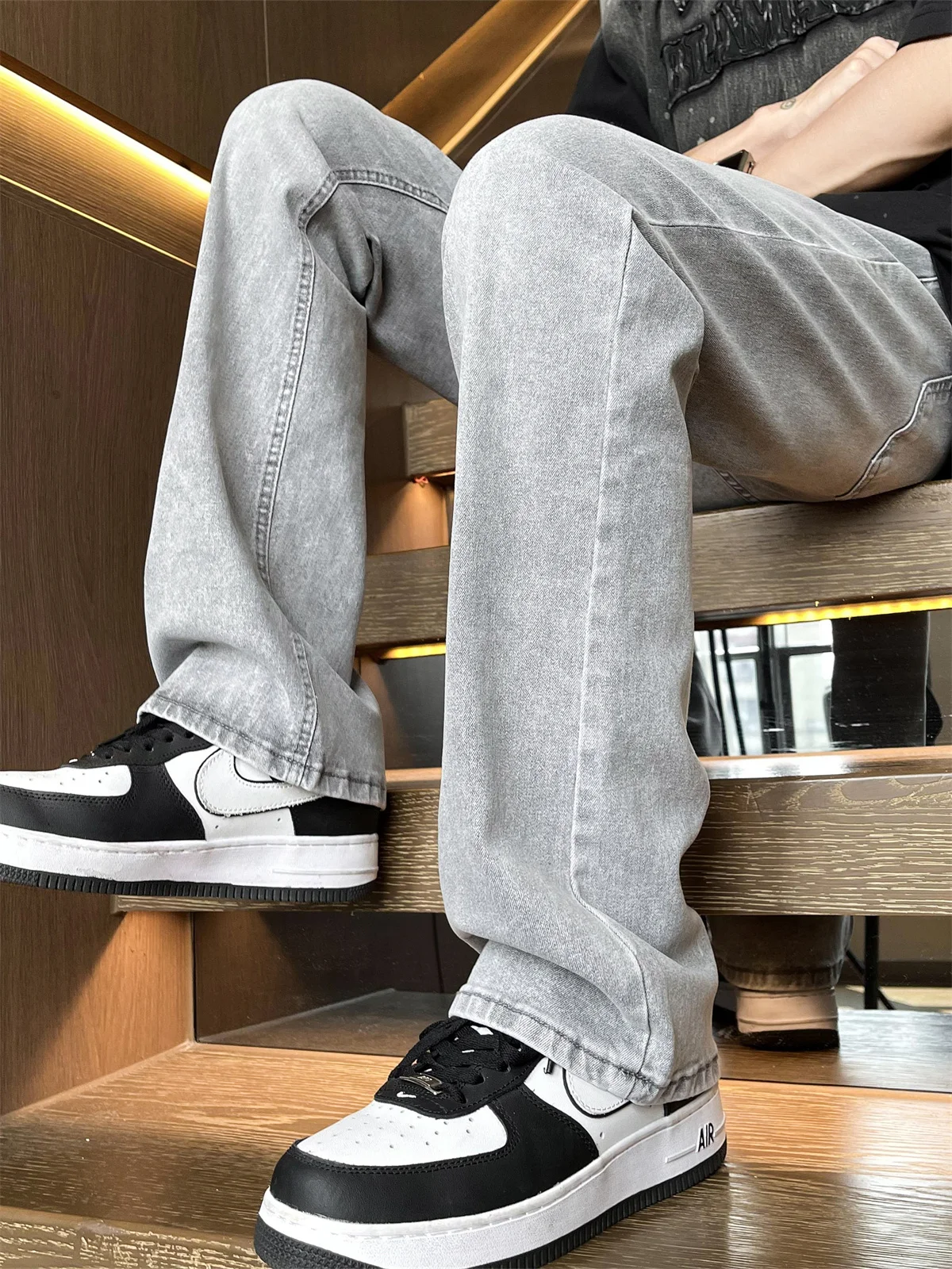 

ey Cement e Waed Slim Straight Men's Jeans Trendy Street Sle American Retro Long Pants Casual Loose Straight Fit